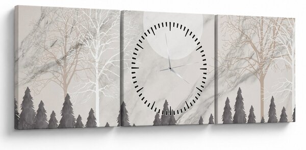 Obraz - Zimní krajina (s hodinami) (90x30 cm)