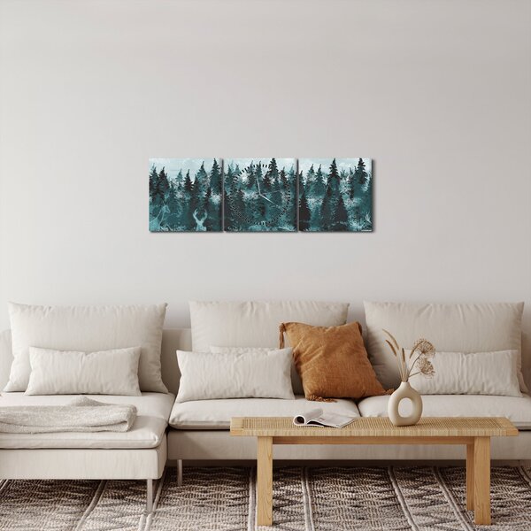 Obraz - Zvířata v lese (s hodinami) (90x30 cm)