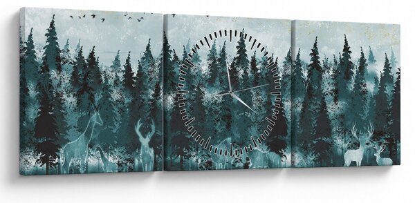 Obraz - Zvířata v lese (s hodinami) (90x30 cm)