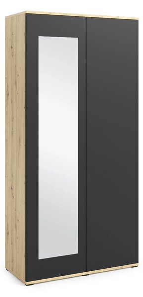 Šatní skříň se zrcadlem, 90 cm Barva dřeva: Dub Artisan/Černá