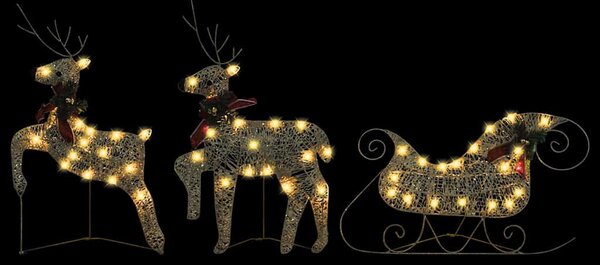 Vánoční dekorace sobi se sáněmi 60 LED diod venkovní zlatí 289977
