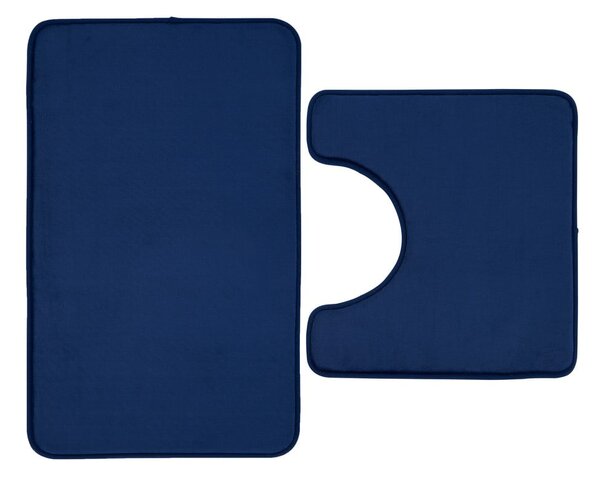 Tmavě modré WC koupelnové předložky z paměťové pěny v sadě 2 ks 50x80 cm Anti-Bacterial – Catherine Lansfield