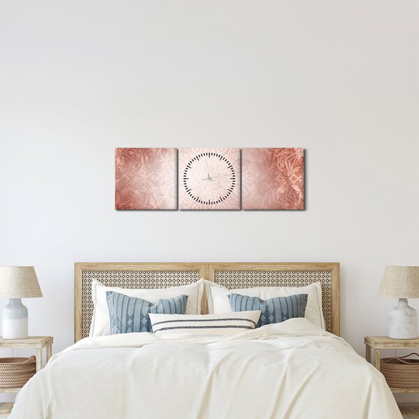 Obraz - Růžová mandala (s hodinami) (90x30 cm)
