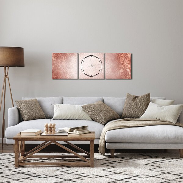 Obraz - Růžová mandala (s hodinami) (90x30 cm)
