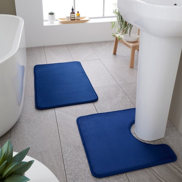 Tmavě modré WC koupelnové předložky z paměťové pěny v sadě 2 ks 50x80 cm Anti-Bacterial – Catherine Lansfield