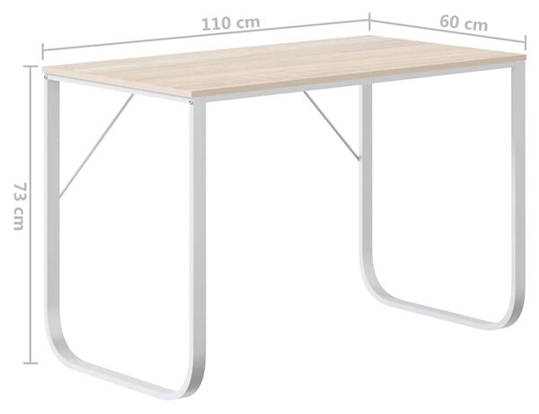 Počítačový stůl bílý a dub 110 x 60 x 73 cm dřevotříska 30202