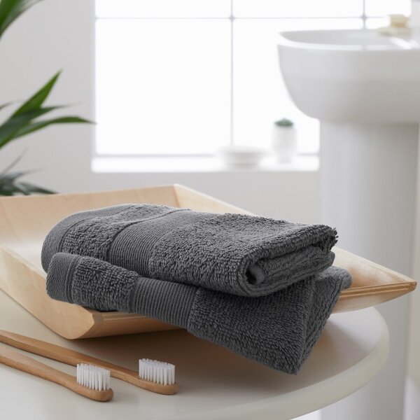 Tmavě šedé froté bavlněné ručníky v sadě 2 ks 30x30 cm Anti-Bacterial – Catherine Lansfield