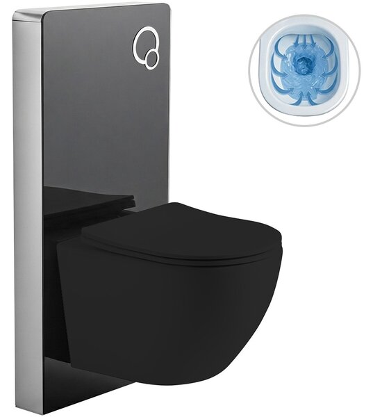 Kompletní WC set Modul/Cesso - černá matná - integrované WC tlačítko - pneumatický modul - 49x36 cm - 979856