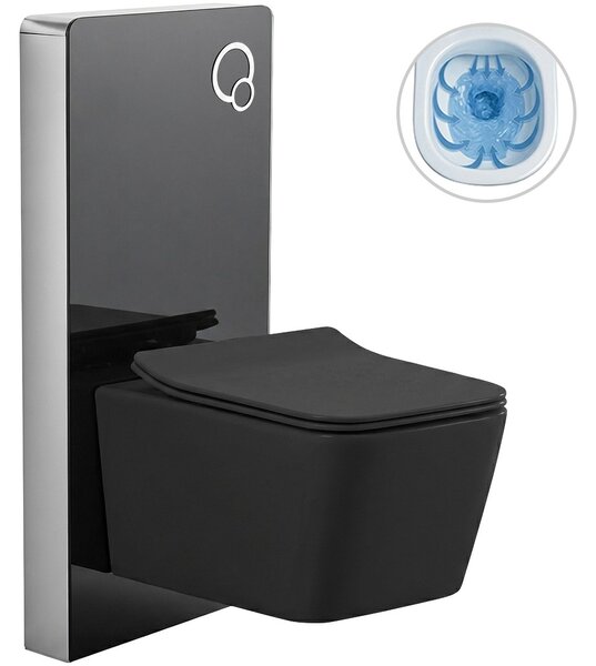 Kompletní WC set Modul/Forte - černá matná - integrované WC tlačítko - pneumatický modul - 51x36 cm