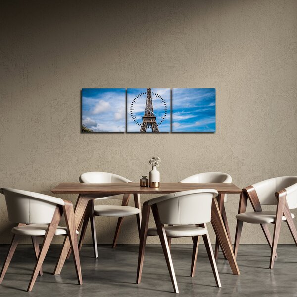 Obraz - Eiffelova věž (s hodinami) (90x30 cm)