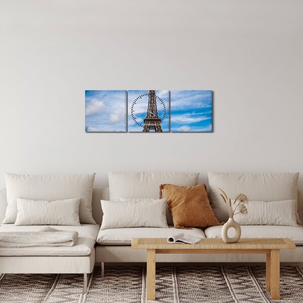 Obraz - Eiffelova věž (s hodinami) (90x30 cm)