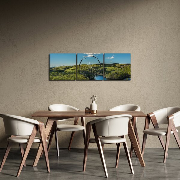 Obraz - Jezero v lesích (s hodinami) (90x30 cm)