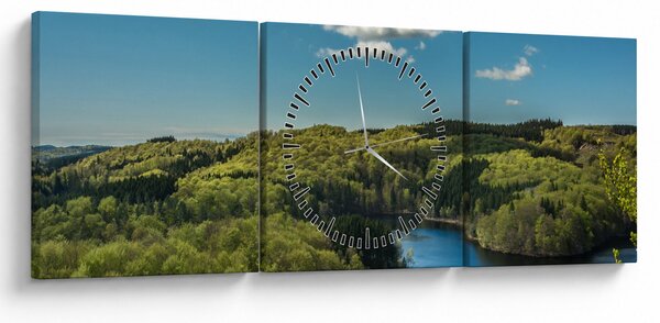 Obraz - Jezero v lesích (s hodinami) (90x30 cm)