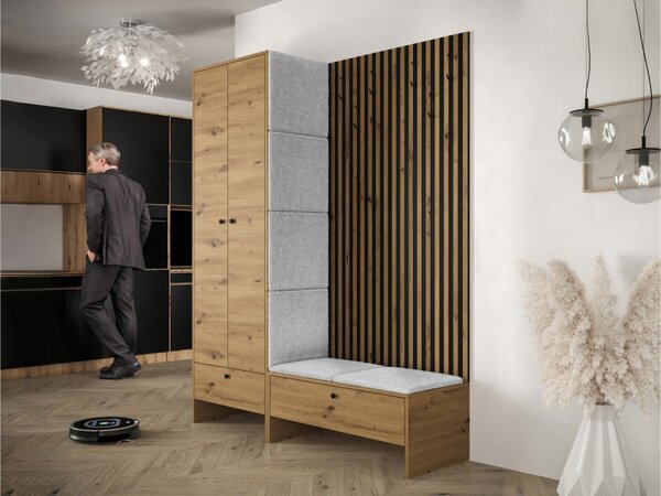 Předsíň Esmoltis III, Barva: dub artisan / dub artisan + černá, Barva látek:: ekokůže Soft 017 (bíla) 5903211181733