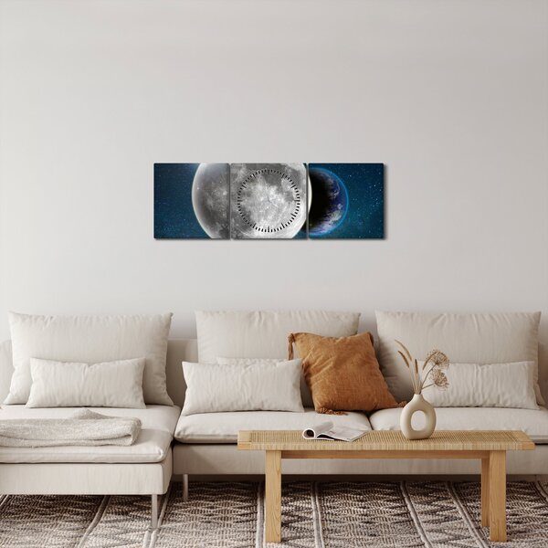Obraz - Země v zákrytu Měsíce (s hodinami) (90x30 cm)