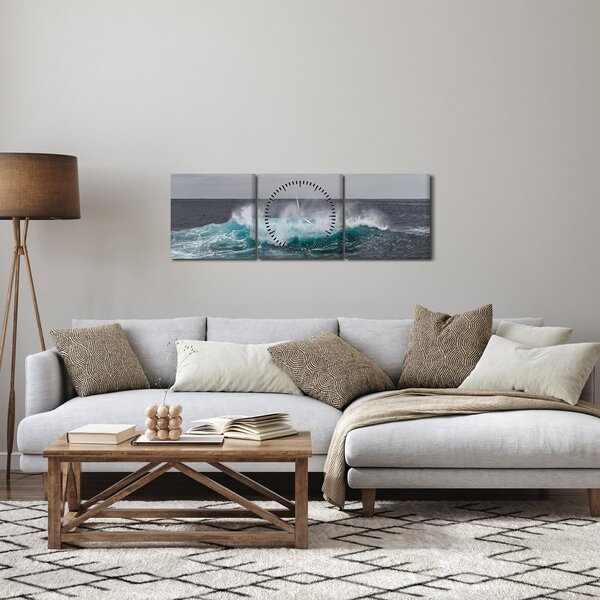 Obraz - Vlny v oceánu (s hodinami) (90x30 cm)