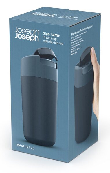 Tmavě modro-antracitový cestovní hrnek 450 ml Sipp – Joseph Joseph