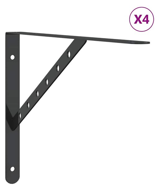 Policové držáky 4 ks 40 x 2,5 x 25 cm černé nerezová ocel 30305
