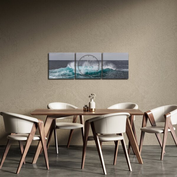 Obraz - Vlny v oceánu (s hodinami) (90x30 cm)