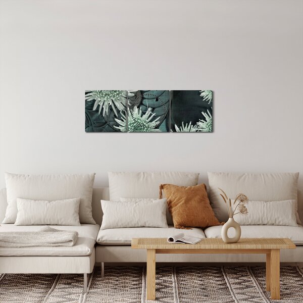 Obraz - Zelené květy (s hodinami) (90x30 cm)