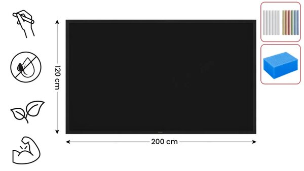 Černá křídová tabule 200×120 cm – ČERNÝ lakovaný dřevěný rám + DAREK, TB2012BK
