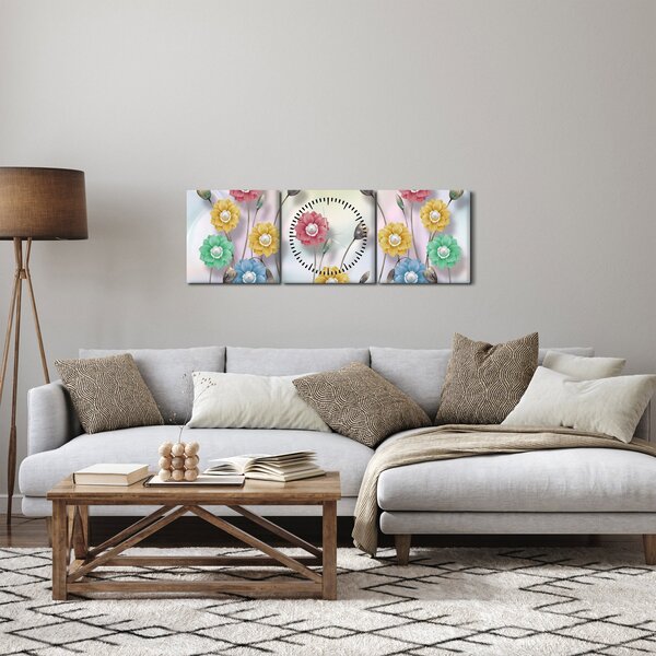 Obraz - Barevná louka (s hodinami) (90x30 cm)