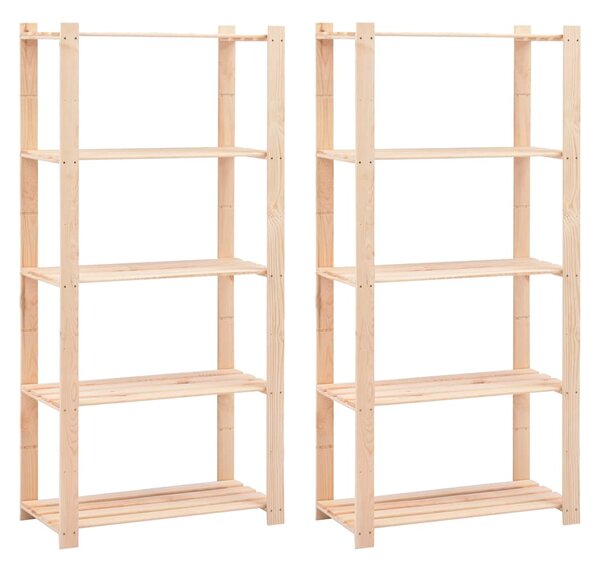 Úložný regál 5 polic 2 ks 80x38x170 cm masivní borovice 250 kg 3051113