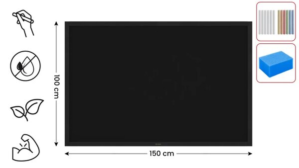 Černá křídová tabule 150×100 cm – ČERNÝ lakovaný dřevěný rám + DAREK, TB1510BK
