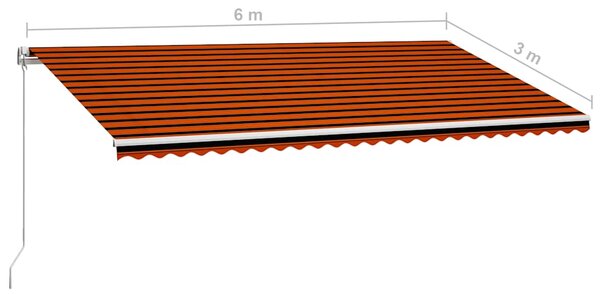 Ručně zatahovací markýza 600 x 300 cm oranžovo-hnědá 3051227