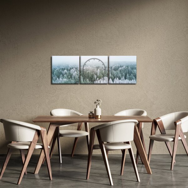 Obraz - Zasněžené vrcholky lesů (s hodinami) (90x30 cm)