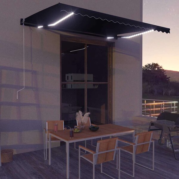 Ručně zatahovací markýza s LED světlem 450 x 300 cm antracitová 3051246