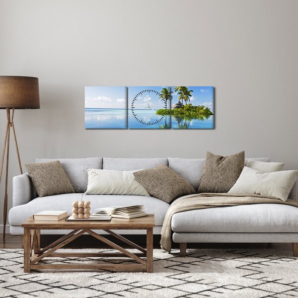 Obraz - Tropický ostrov (s hodinami) (90x30 cm)