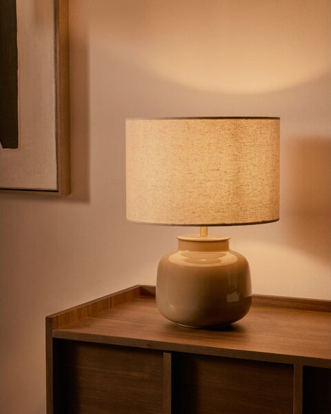 Béžová keramická stolní lampa s textilním stínidlem (výška 40 cm) Tay – Kave Home
