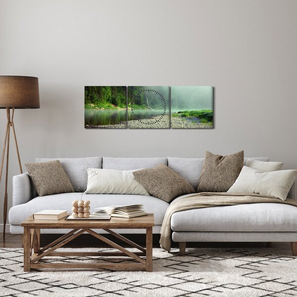 Obraz - Řeka u lesa (s hodinami) (90x30 cm)