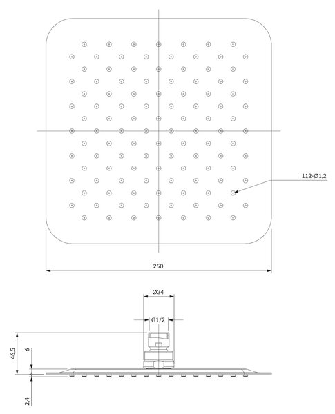 Omnires Ultra Slimline hlavová sprcha 25x25 cm čtvercový chrom WGU225CR