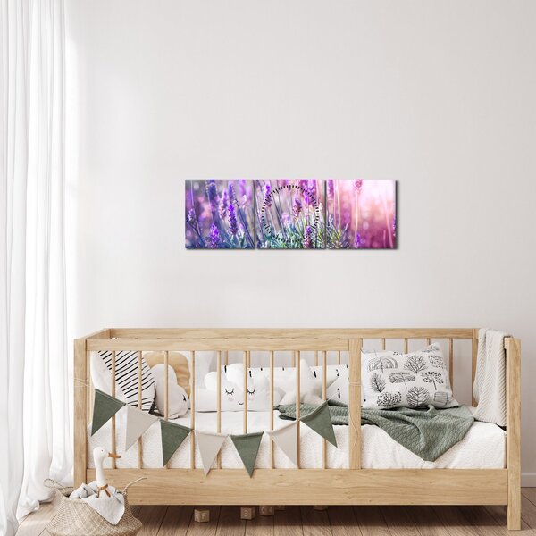 Obraz - Levandule ve třpytu slunce (s hodinami) (90x30 cm)