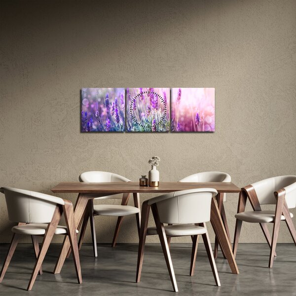 Obraz - Levandule ve třpytu slunce (s hodinami) (90x30 cm)