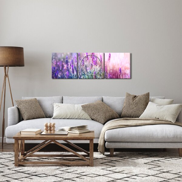 Obraz - Levandule ve třpytu slunce (s hodinami) (90x30 cm)