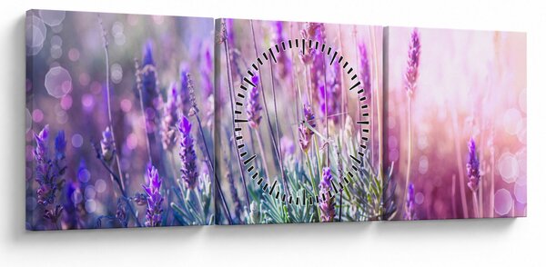Obraz - Levandule ve třpytu slunce (s hodinami) (90x30 cm)