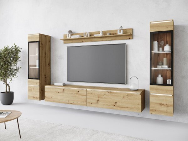 Nábytek do obývacího pokoje Sawoti II, Barva: dub artisan, Osvětlení: osvětlení LED - bílé 5903211380686