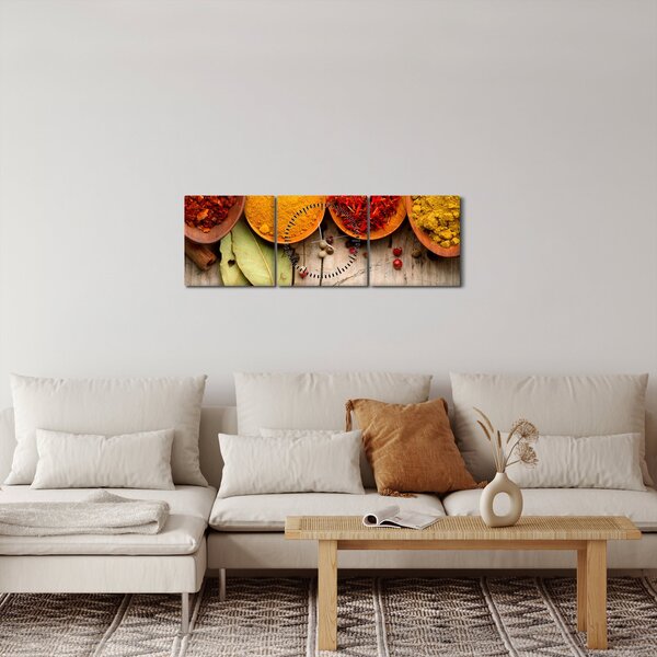 Obraz - Koření na dřevě (s hodinami) (90x30 cm)