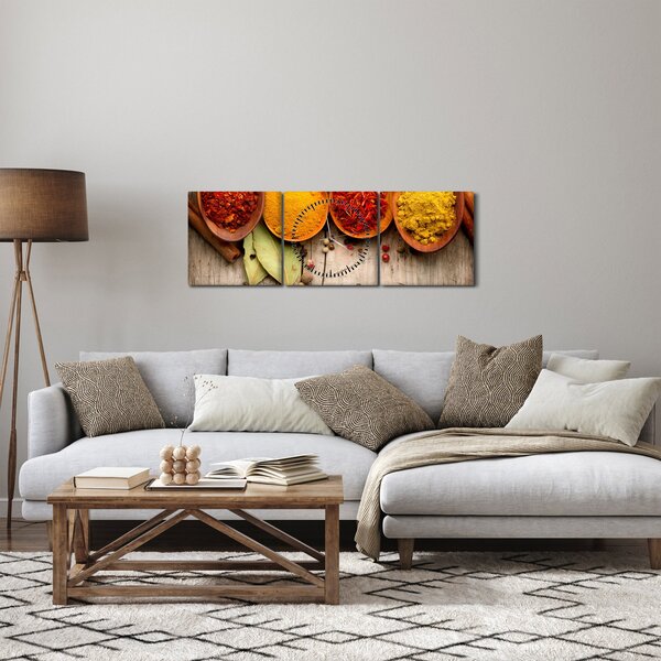 Obraz - Koření na dřevě (s hodinami) (90x30 cm)