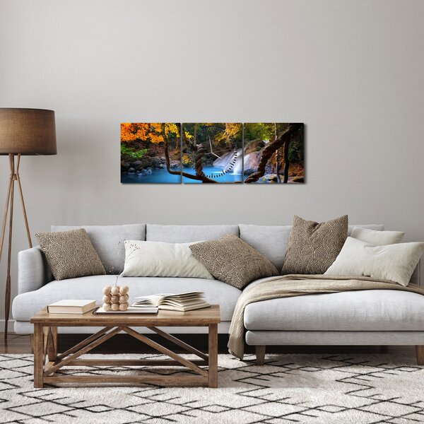 Obraz - Vodopády v Asii (s hodinami) (90x30 cm)