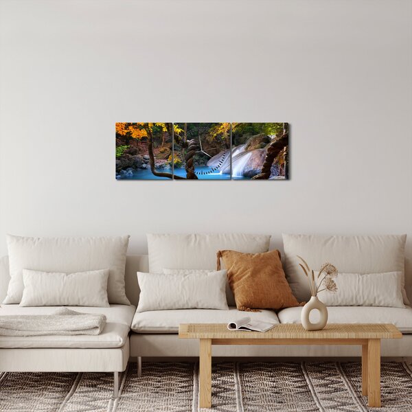 Obraz - Vodopády v Asii (s hodinami) (90x30 cm)