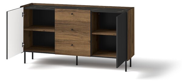 Komoda Phelan P5 (ořech warmia + černá). Akce -20%