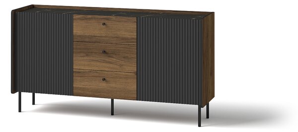 Komoda Phelan P5 (ořech warmia + černá). Akce -20%