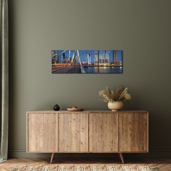 Obraz - Stmívání v Rotterdamu, Holandsko (s hodinami) (90x30 cm)