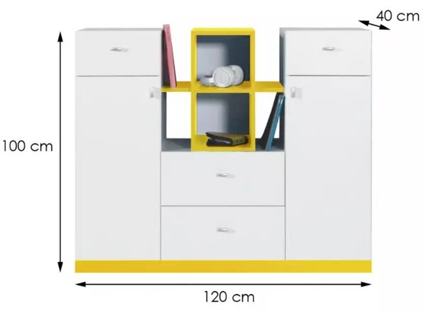 Meblar Komoda Mobi MO10 Barva: bílý lux + tyrkys