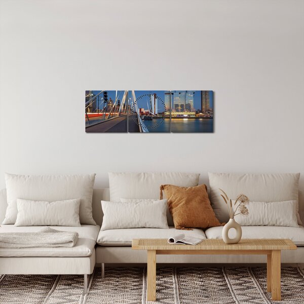 Obraz - Stmívání v Rotterdamu, Holandsko (s hodinami) (90x30 cm)