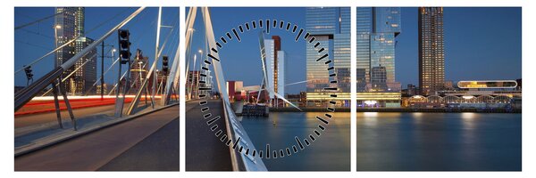 Obraz - Stmívání v Rotterdamu, Holandsko (s hodinami) (90x30 cm)